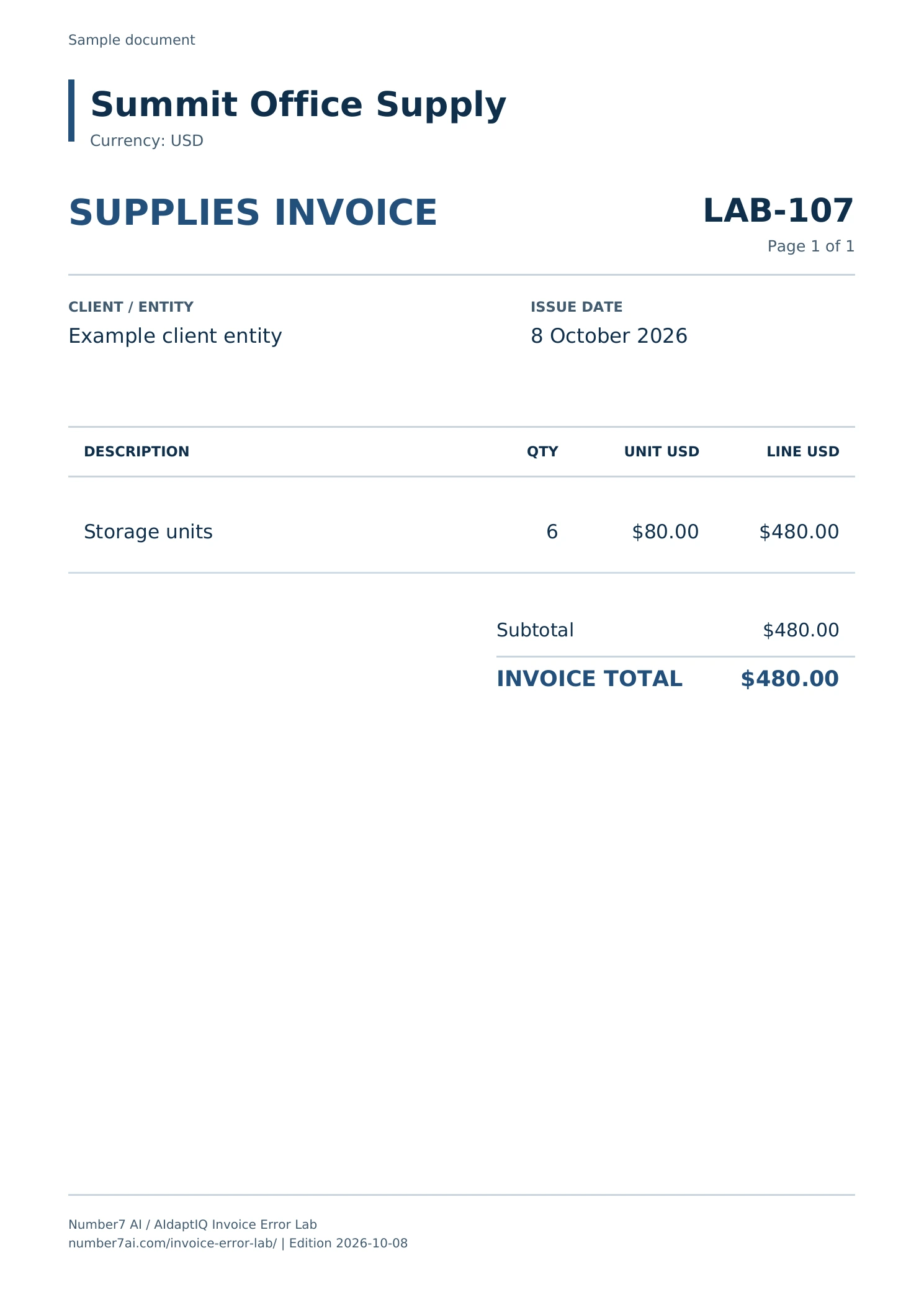 Example invoice LAB-107, source page 1